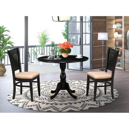 East West Furniture 3 Piece Dublin Dining Room Table Set - Black DMVA3-BLK-C